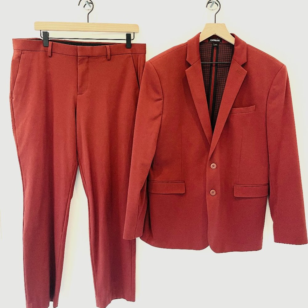 Express Men's Red Clay Cotton Stretch Suit